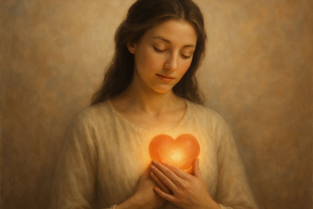 A picture of a lady holding her heart